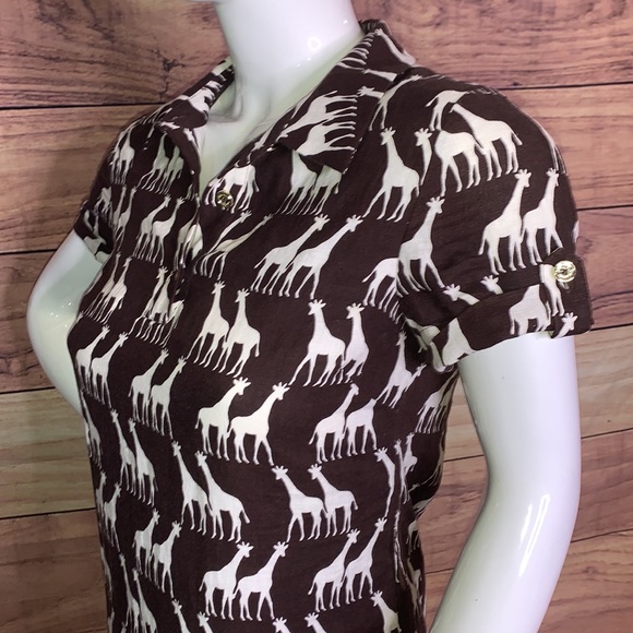 —-S0LD on MERC—-KATE SPADE GIRAFFES PATTERN LOOSE FIT SHORT SHIRT TOP DRESS - Picture 5 of 16
